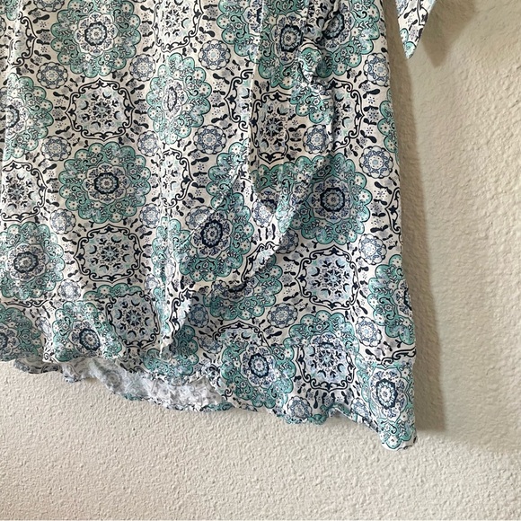 Loft Linen Wrap Mini Skirt Women’s 6 Teal White Paisley Medallion Print Ruffle - Picture 5 of 13